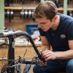 Young bicycle technician learning repair skills