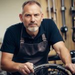 Master bicycle mechanic working on a bike