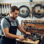Bicycle technician working with tools